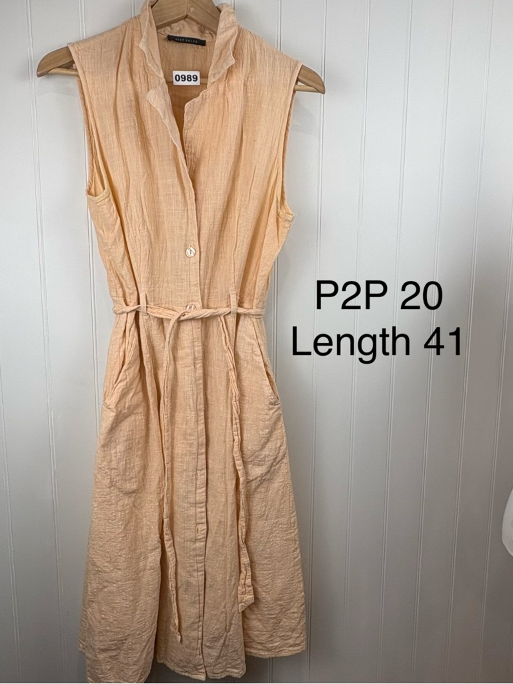 Suzy Shier Peach Cotton Midi Dress Belted Minimalist Summer - Picture 10 of 11